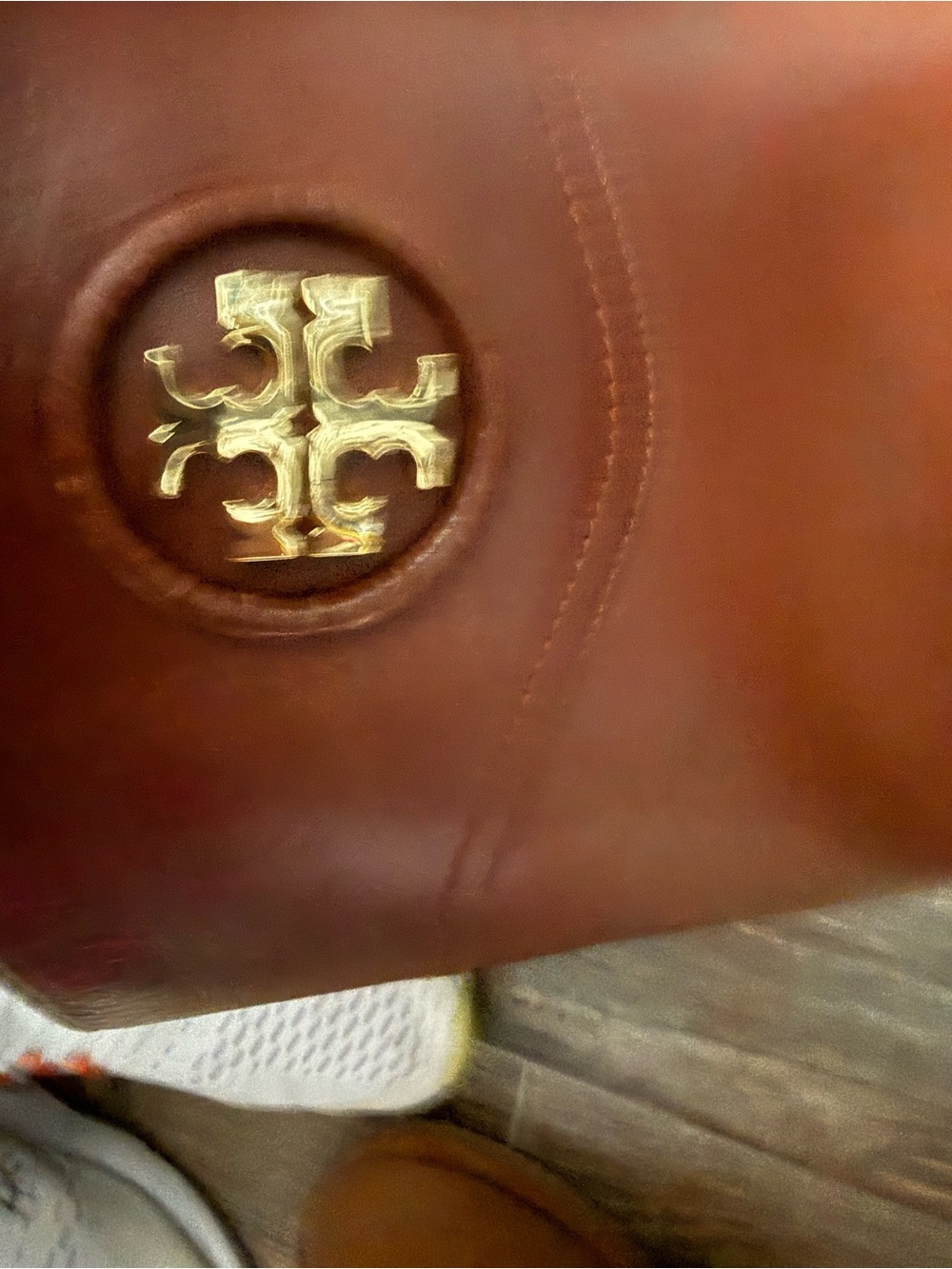 Tory Burch Chestnut Brown Leather Tall Riding Boots with Gold Logo - Picture 7 of 7